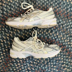 ASICS Women’s Cream and Silver Athletic Sneakers